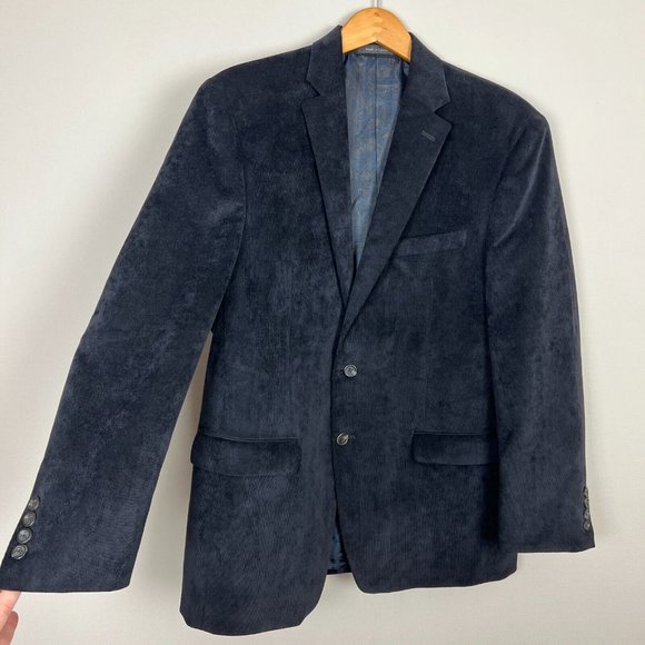 Chaps Sport Coat Blazer Jacket Mens 42R Navy Blue Corduroy Two Button Business - Picture 5 of 11
